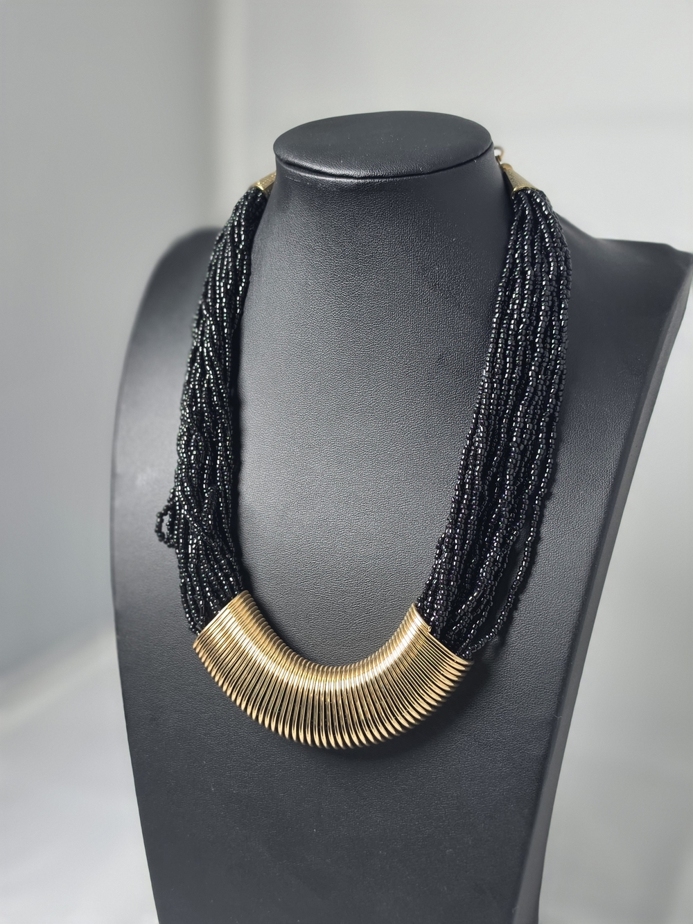 Multi-Strand Black and Gold Statement Necklace